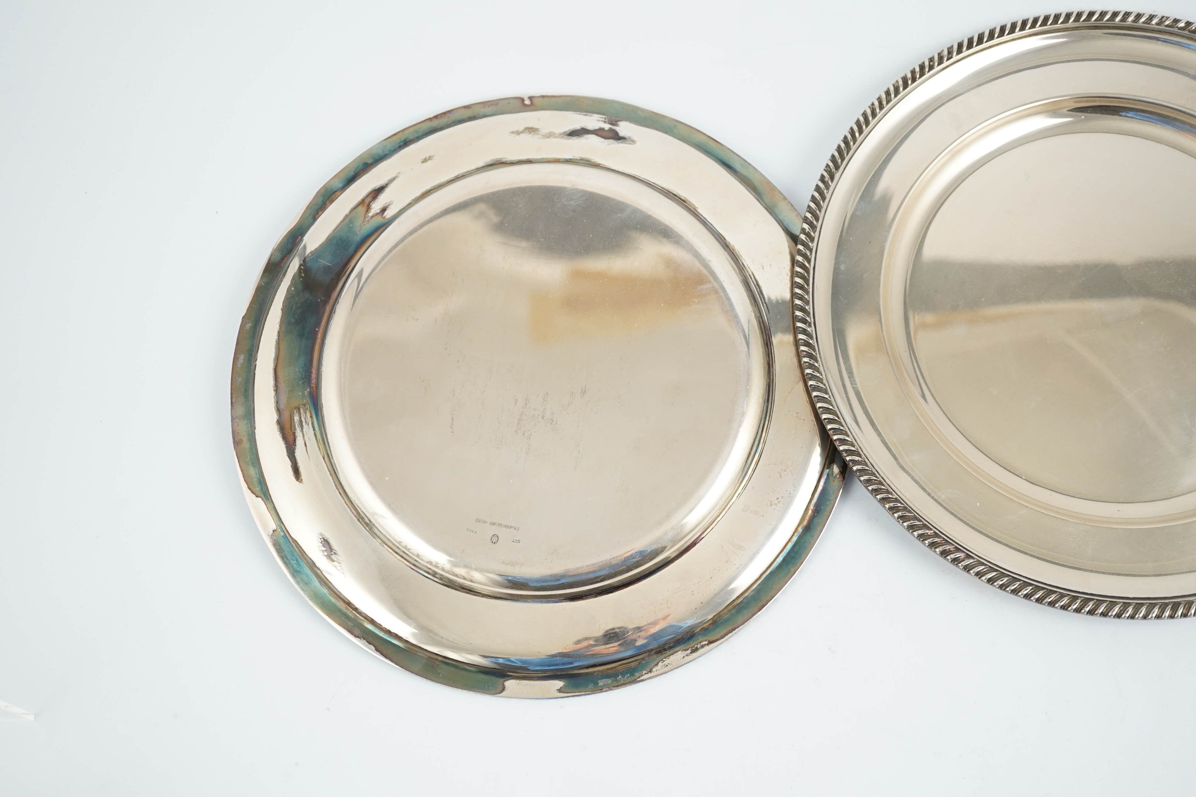 A pair of 1960's Danish 830 standard white metal dinner plates